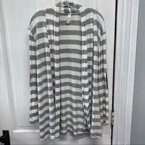 My Beloved grey stripped cardigan with brown patches on elbows women's medium